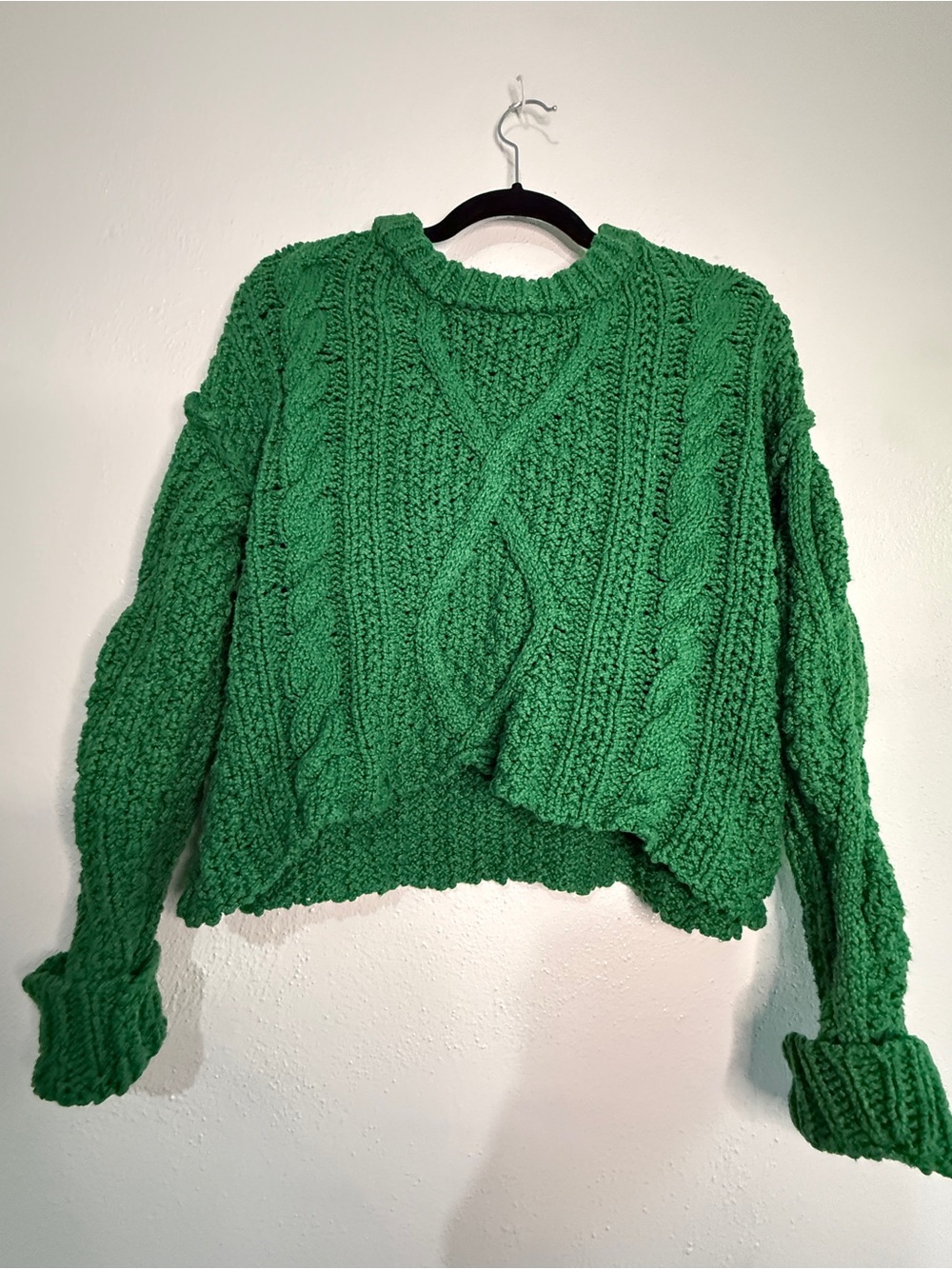 Free People Green Cable Knit Women's Sweater - Chunky Crewneck. Sz S/P